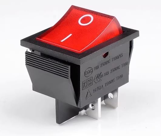 Soken RK1-01 4-Pin 2-Position Rocker Switch with Black/Red Indicator Light - 16A High Current, Silver-Plated Contacts for Welding Machines, Meat Grinders, and Industrial Equipment