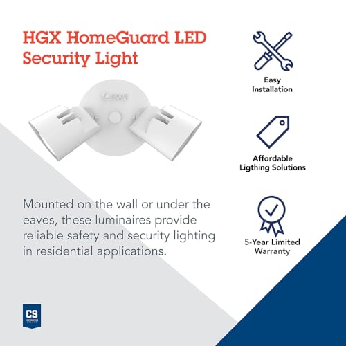 Lithonia Lighting HomeGuard 2-Light LED Outdoor Flood Lights, Wall or Ceiling Mount Outdoor Lights, 4000K Cool White, Round Heads, White, 2-Pack (HGX LED 2RH 40K 120 WH CP2 M2) by Lithonia Lighting - Image 2
