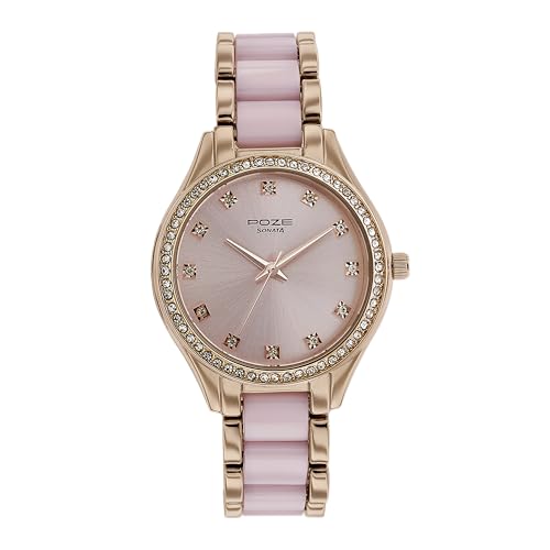 Buy Sonata Poze Quartz Analog Pink Dial Metal & Plastic Strap Watch for Women - SP80054KD01W at Amazon.in - Image 2