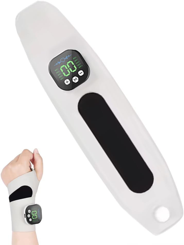 Rechargeable Adjustable Electric Wrist Massager,Ambidextrous Portable Cordless Hand Heating Pad,Wearable Massager for Both Left & Right Hand with 8 Modes 30 Intensity Levels,Gifts for Mom Dad