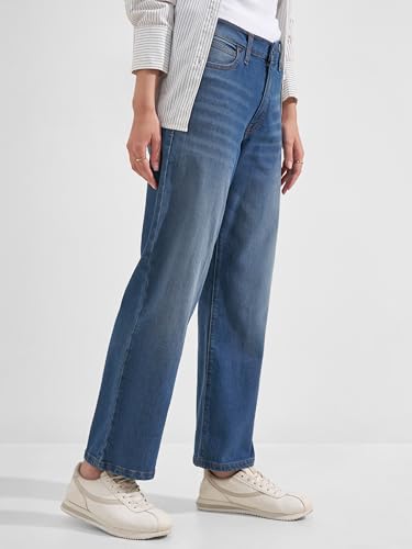 Image of Tokyo Talkies Women's Mid Rise Straight fit Wide Leg Trousers|Work Wear|Side Pockets