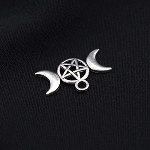 The Lord of the Tools 50PCS Triple Moon Goddess Charms Pentagram Moon Pendants Vintage Pentacle Crescent Charms Jewelry Making Accessories for DIY Necklace Bracelet Craft Supplies