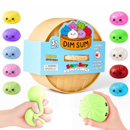 Image of Dumpling Squishies, Dumpling Mystery Box, Colorful Dumplings Stress Balls Fidget Sensory Toy, Stocking Stuffers with Food Steamer Stretchy Desk Toys (Green)