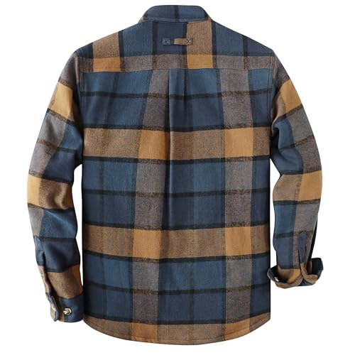 Image of Dubinik Mens Shacket Flannel Shirt for Men Lightweight Jacket Casual Plaid Coat with Warm Lining Long Sleeve Button