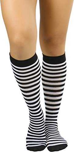 Image of ToBeInStyle Women's Opaque Striped Knee High Warm Nylon Stockings Hosiery