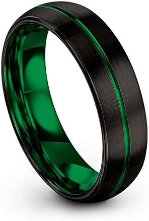 Chroma Color Collection Tungsten Carbide Wedding Band Ring 6mm for Men Women Green Interior with Green Center Line Dome Black Grey Brushed Polished Comfort Fit Anniversary Size 9.5