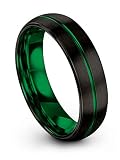 Chroma Color Collection Tungsten Carbide Wedding Band Ring 6mm for Men Women Green Interior with Gre