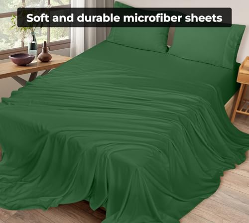 Image of Royale Linens 2 Pack Bulk Flat Sheet Set - Top Sheets - Soft 1800 Microfiber - Stain Resistant - for Hotel, Massage Table, Hospital, Dorm - Twin XL Flat Sheet Sold Separately (Twin XL, Hunter Green)