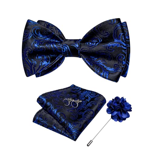 Image of DiBanGu Paisley Bow Ties for Men Silk Self Tied Bowtie and Pocket Square Cufflinks with Lapel Pin for Wedding Party