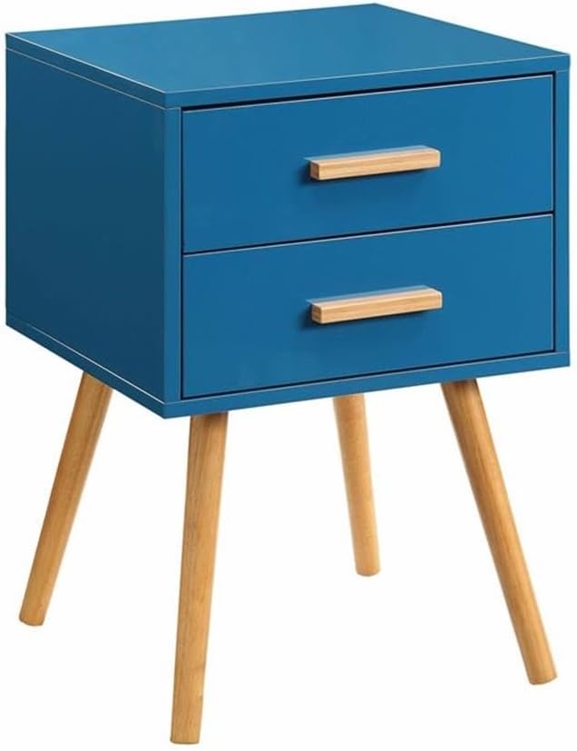 Convenience Concepts Oslo 2 Drawer End Table 15.75" - Mid-Century Modern Side Accent with Storage Drawers for Living or Family Room, Bedroom Nightstand, Blue/Natural