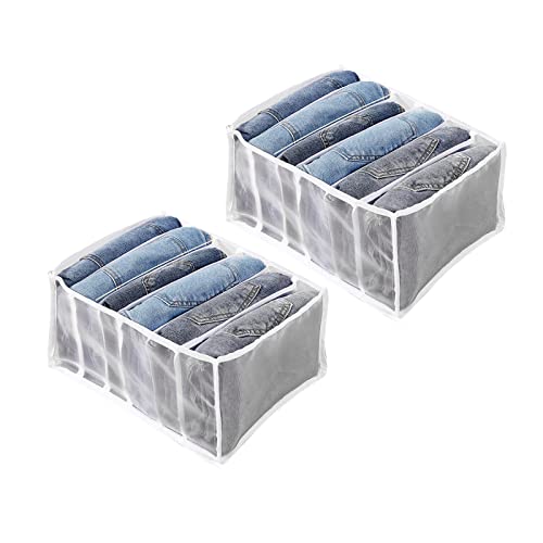 Funincrea 2 Pcs Wardrobe Clothes Organizer For Jeans Shirts, 6 Grids Fabric Jean Organizer Pants Organizer For Closet Mesh Drawer Organizers For Clothing Jeans T-Shirts Legging (White) #TOP6