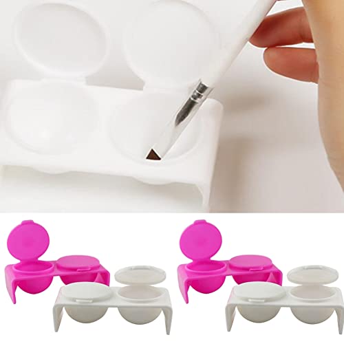 4 Pack Double Cup Plastics Nail Art Cup Bowl Dappen Soaking Dish with Lids for Mixing Acrylic Powder Liquid Nail Art Manicures Tools, Washing Brush Cup (White, Rose Red)