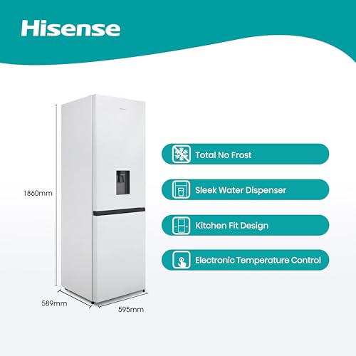 Hisense RB390N4WWE 60 cm Freestanding 60/40 Fridge Freezer - 304 litre Capacity - Total No Frost - Non-Plumbed Water Dispenser - White - F Rated