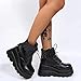 Ulalaza Dark Bat Wing Ankle Boots for Women Wedge Chunky with Sassy Platform Boot Round Toe Lace up Side Zipper High Heel Women Boot Stretch Fabric Soft Skin-Friendly and fit Around The Ankle