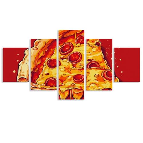Art de pizza sur toile tendue haut de gamme peinture 5 panneaux encadrée
