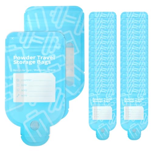 Protein Powder Travel Container Bags, 60Pcs Leakproof Bottle-Shaped Disposable Powder Travel Storage Bags for Gym, Workouts, Outdoor | Mess-Free Supplement Storage Solution