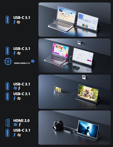 Image of MAGICRAVEN Portable Monitor, 15.6 inch FHD Laptop Screen, Large Gaming Display Second Screen with Speakers & Smart Cover, Portable Monitor Extender for Laptop PC Phone