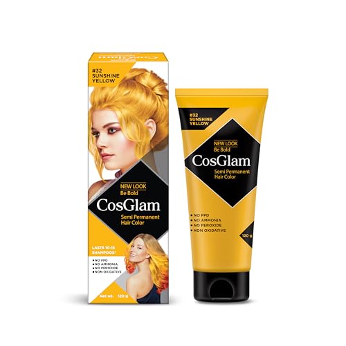 Image of Semi Permanent Hair Color for Women & Men, (120g, #32 Sushine Yellow) Enriched with Conditioner, Glossy Finish, No Ammonia, No Peroxide & Non Oxidative, Vegan Highlights Colorful Hair Dye