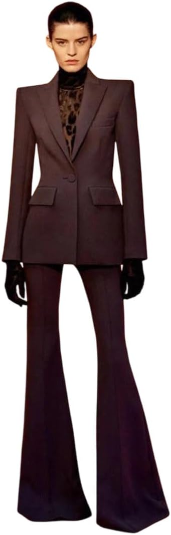 Women Peak Lapel One Button Daily Business Suit Slim Blazer Pants Workplace Attire