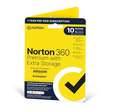 Norton 360 Premium with Extra Storage, 75 GB Extra Cloud Backup, Antivirus Software for 10 Devices and 1-year Subscription with Automatic Renewal Norton 360 Premium with Extra Storage, 75 GB Extra Cloud Backup, Antivirus Software for 10 Devices and 1-year Subscription with Automatic Renewal