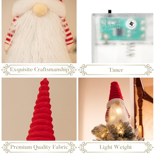 Valery Madelyn Lighted Christmas Tree Topper Gnome with Timer, 16.5 Red and White Fabric Cute Santa Gnome Tree Topper with LED Lights for Party Ornament Christmas Decoration Indoor, Battery Operated by Valery Madelyn - Image 5