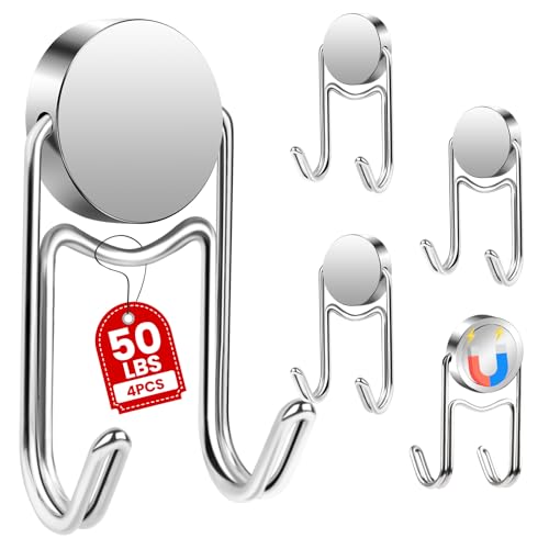 Buelkmag Magnetic Hooks 50Lbs+ 2026 Cruise Essentials Magnet Hook Heavy Duty Magnets Swivel Hanging Hooks for Refrigerator Grill Toolbox Cabins Outdoor 4 Pack（Silver）