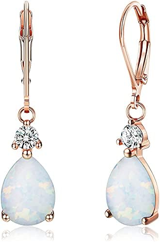 Milacolato 925 Sterling Silver Opal Dangle Earrings 18k Gold Plated Created Opal Teardrop Dangle Earrings For Women