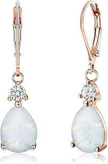Milacolato 925 Sterling Silver Opal Dangle Earrings 18k Gold Plated Created Opal Teardrop Dangle Earrings For Women