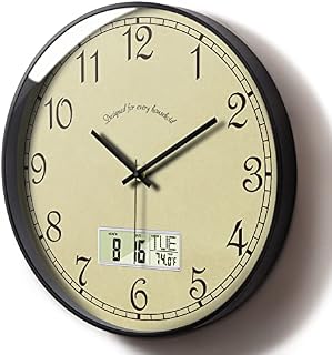 Digital Clock Vintage Classic Silent Battery Operated with Temperature Date Large Display Clear Dial Indoor Calendar Thermometer Clock Decorative for Living Room Kitchen Home Bedroom Office 12 Inch