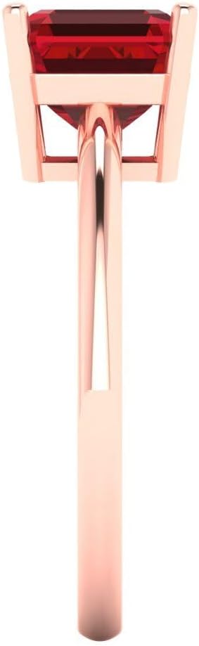Clara Pucci 14K Solid Gold Ring for Women - 2 cttw Asscher Cut Simulated Ruby Rose Gold Solitaire Anniversary Bridal Ring