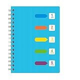 Xinlon Blau Notizbuch Register A5, Notizbuch Register Schreiben, Hardcover Spiralblock, Vielseitig Büro Notizbuch, mit 5 Fächern 150 Kariert Gelocht Notizblock, FüR Tagebuch Skizzen Planer Aufgaben