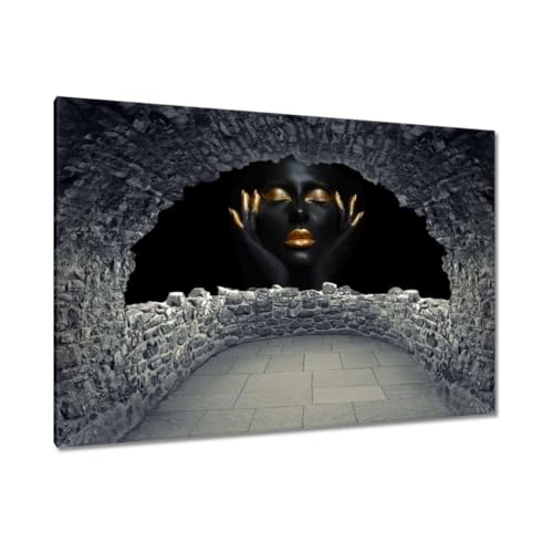 Tableau sur toile or et belle femme pour grand mur vide