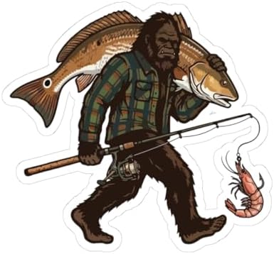 Redfish Bigfoot Fishing Trophy Kiss Cut Sticker Funny Sasquatch Fisherman Decal image 5