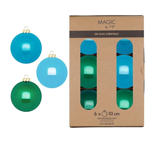 Weihnachtskugeln Glas 10cm 6 Stück - matt & glänzend - Große Christbaumkugeln Weihnachtsbaumkugeln für Weihnachten - Christbaumschmuck & Weihnachtsbaumschmuck Grün Blau Mix- Jumping Jack