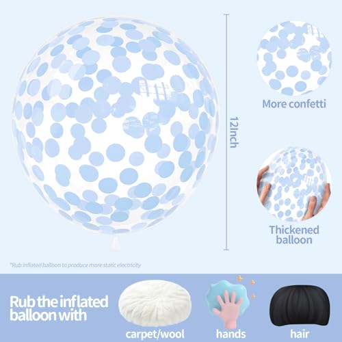 Image of VHUWE Baby Blue Confetti Balloons 25 Pcs, 12 Inch Thickened Clear Latex Balloon with Confetti Inside for Birthday Party Baby Shower Graduation Anniversary Engagement Decorations Supplies