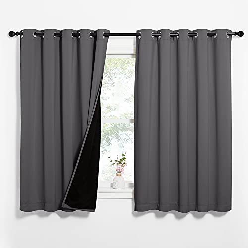 Image of NICETOWN 100% Blackout Curtains with Black Liners, Thermal Insulated Full Blackout 2-Layer Lined Drapes, Energy Efficiency Window Draperies for Bedroom (Grey, 2 Panels, 62-inch W by 63-inch L)