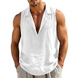 Chunotu ärmelloses T-Shirt für Herren, tiefer V-Ausschnitt, Muskel-Shirts, leicht, weicher Kragen, Tank-Top, lockere Passform, Sommer, lässige Blusen, Z02-weiß, L