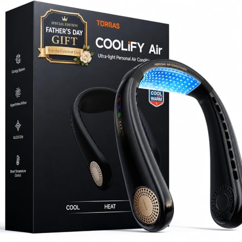 TORRAS COOLiFY Air 2026 Upgraded Neck Fan Air Conditioner, Dual-Airflow Pro Cooling, Ultra Light Portable Fan Rechargeable, Personal Cooling Fan Travel Essentials, Gift for Dad Husband Father, Black
