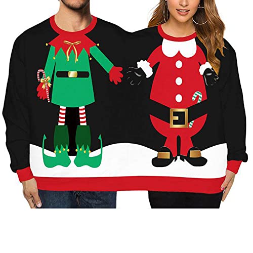 LALALOVE Two Person Christmas Sweater-Mens and Womens Two Person Ugly Christmas Sweater-Christmas Couple (Cotton, Black)