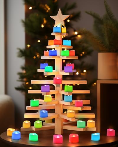 Homemory Multi Color Changing Tea Lights Candles Battery Operated, LED Holiday Candles Tealights with 7-Color Changing for Halloween, Pumpkin, Ofrenda, Christmas, Party, DIY, 12-Pack [White Base]