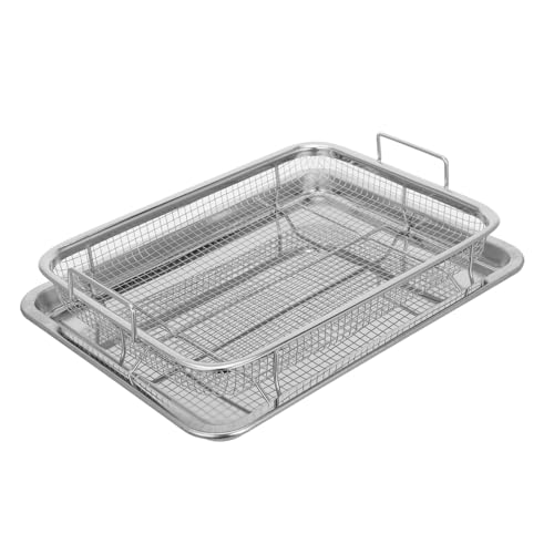 OUNONA 2pcs Air Fryer Baskets Crisper Baking Tray Fryer Basket Tray Fries Bacon Roasting Pan Oven Barbecue with Portable Outdoor for Cooking Trays Crisping Stainless Steel Silver
