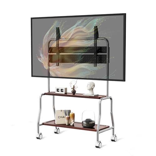 Image of Mobile TV Cart Easel Rolling TV Stand for 32 to 75 Inch LCD LED OLED Flat Panel Screens, Stainless Steel Portable Floor TV Stand with Locking Wheels Hold Up to 110 Lbs Max VESA 600x400mm