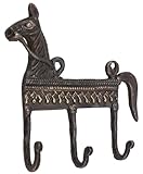  Guru-Shop Patère Murale en Laiton 3`er Décorée en Filigrane, Porte-manteau Mural, Porte-clés Avec Gravure - Cheval/brun Antique, Marron, 14x14x3,5 cm, Crochets Muraux en Bois, Métal Céramique