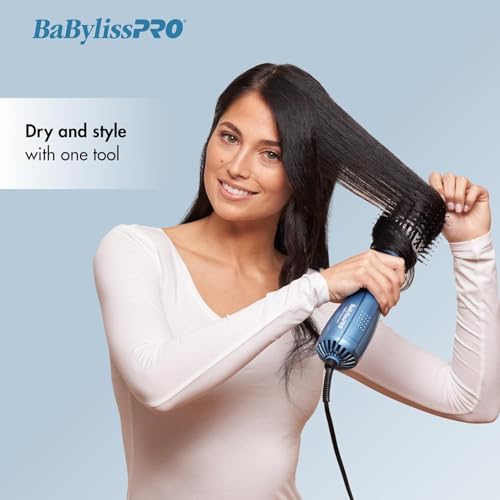 BaBylissPRO Nano Titanium Oval Ionic Hot Air Styler Blow out Hair Dryer Brush with Boar and Nylon Bristles