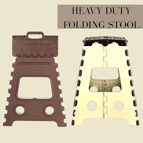 Image of PulGos 12 Inch + 18 Inch Folding Step Stool Combo for Adults & Kids | Heavy Duty Foldable Plastic Sitting Stool for Home, Kitchen, Bathroom, Garden & Travel | Anti-Slip, Durable | BRWN & White