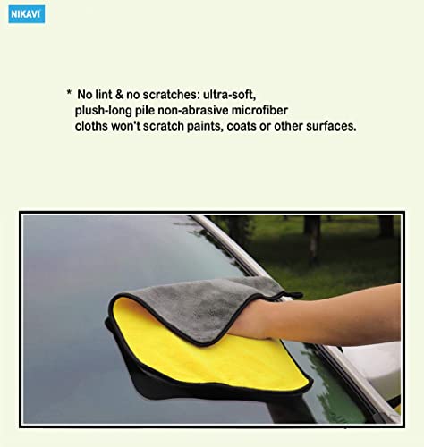 Image of NIKAVI Thick & Soft Absorbent Microfiber Wash Cloth for Auto Care | Car & Bike Cleaning Towel | Yellow & Gray - 30 x 30 cm (Pack of 2)