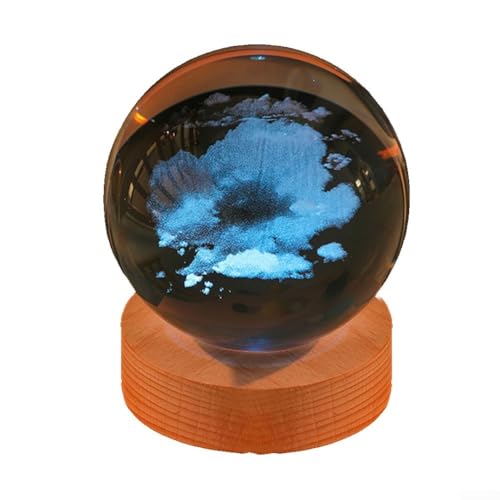 Luz nocturna decorativa de bola de cristal con base de madera, ilumina tu sala de estar elegantemente (E)