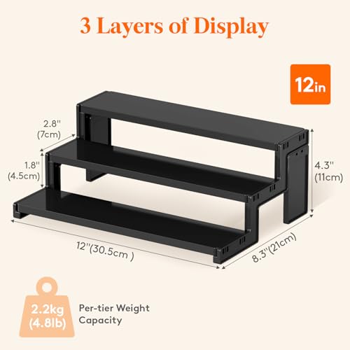 Lifewit Cupcake Stand, Perfume Cologne Organizer, Tool-Free Assembly, Display Riser, Spice Rack, Figurine Holder, Makeup Storage, Room Decor, Party Decorations, Black, 12″ 3 Tier, 2 Pcs by Lifewit - Image 3