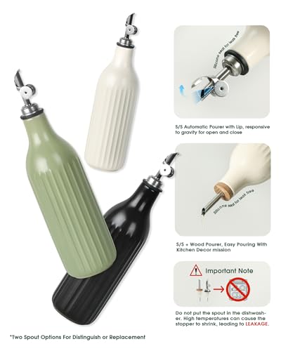 FUN ELEMENTS Olive Oil Dispenser Bottle, 600ml Ceramic Opaque Cruet for Olive Oil & Vinegar for Balsamic, Cooking Oil, Syrups & Dressings (Off-White) - Image 3