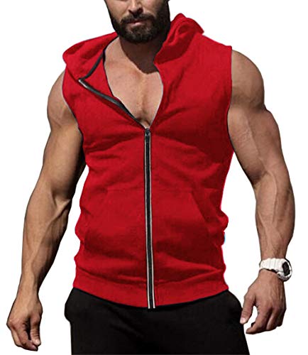 COOFANDY Men's Workout Hooded Tank Tops Zip Up Sleeveless Hoodie Bodybuilding Fitness Gym Muscle Cut Off T Shirt